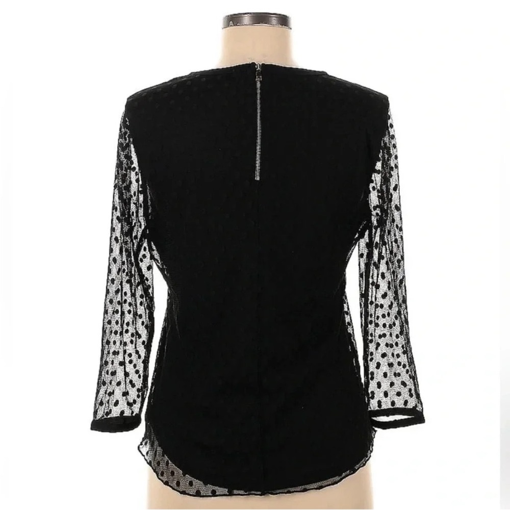 Ann Taylor | Black Sheer Long Sleeves Polkadot Overlay Zip Back Blouse Size M - Picture 2 of 6